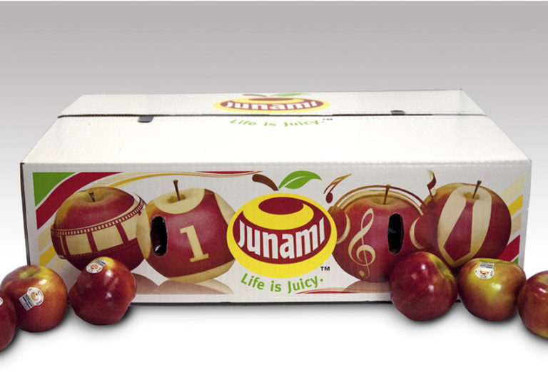 Junami apple carton for Rainier Fruit company