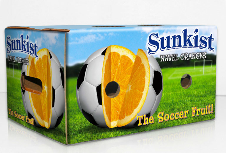 Soccer orange carton for Sunkist