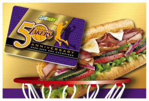 Impactful graphic design: Logo, poster, POP for Subway's 50th Anniversary Lakers promo