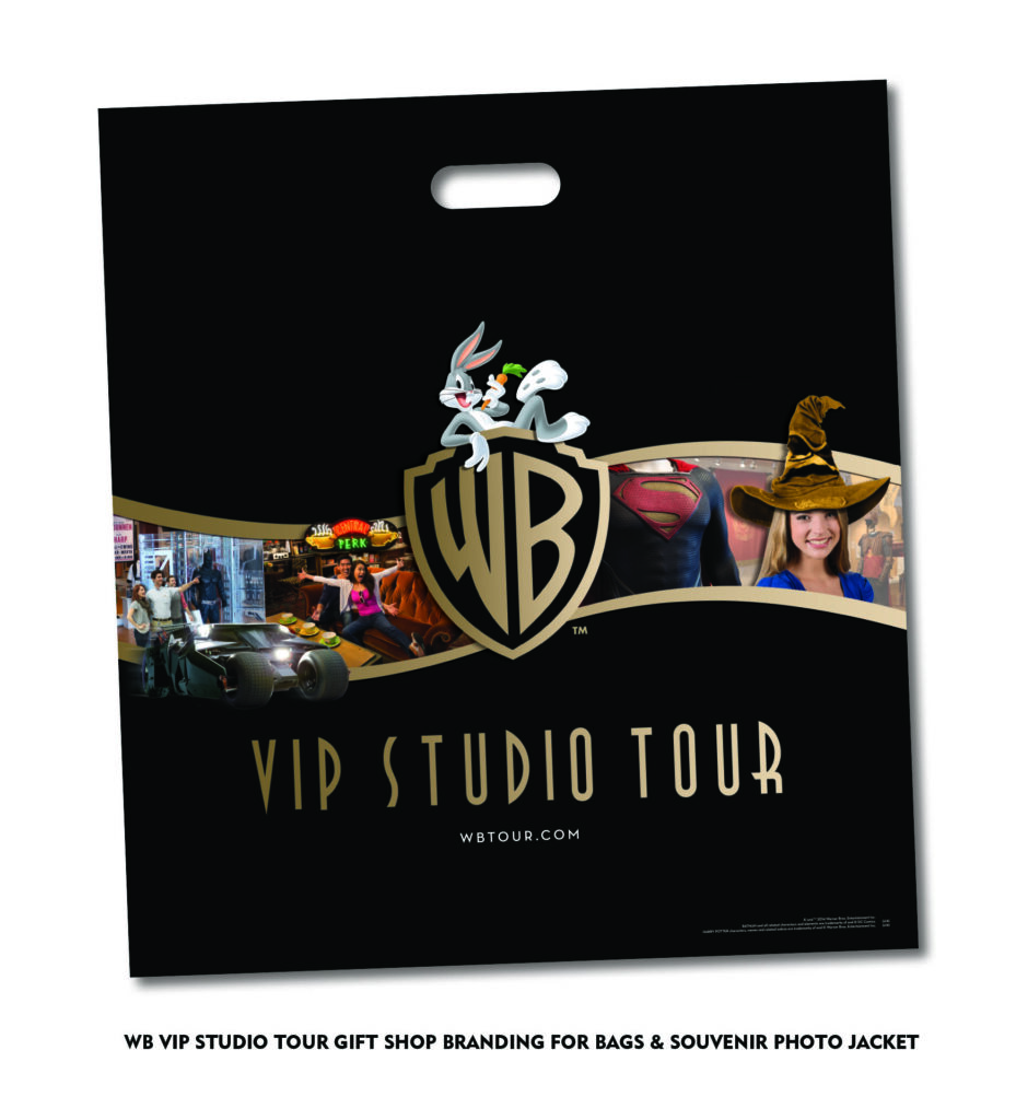 WB Gift Shop branding included bags, souvenir photo holder and ads